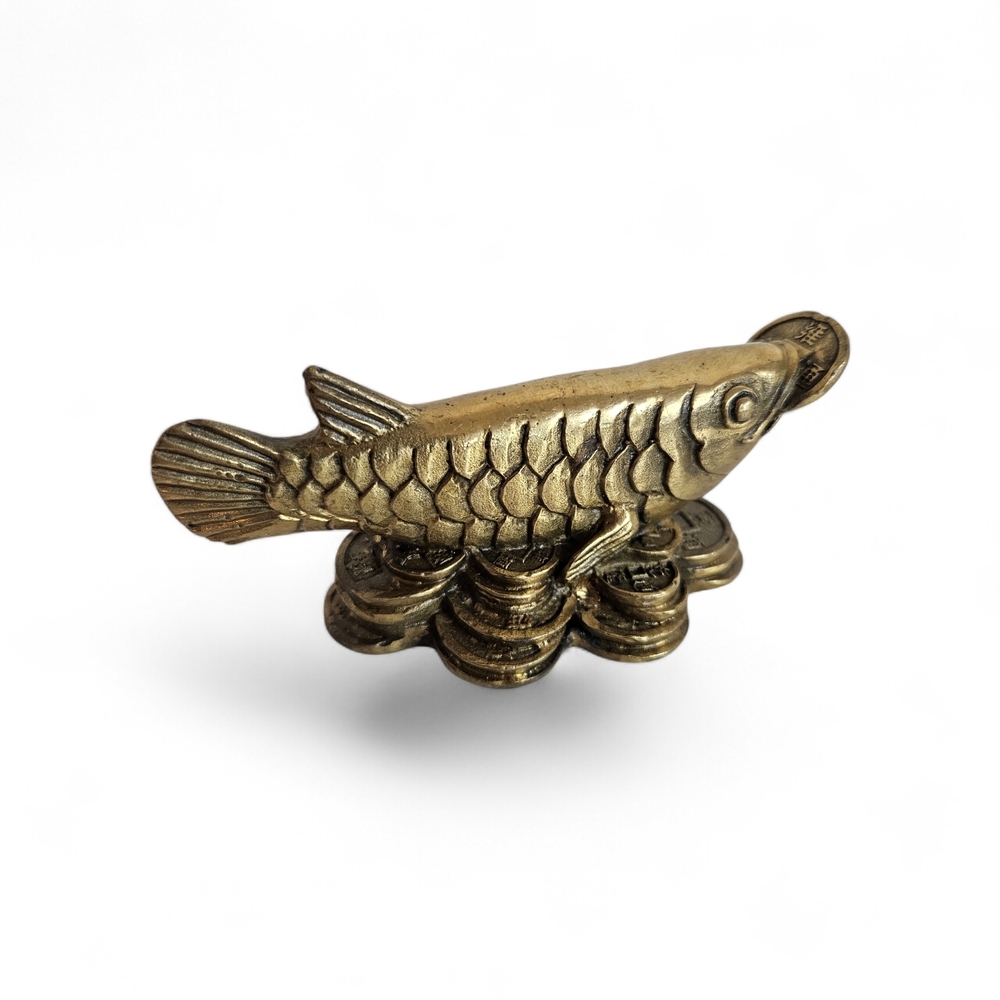Vintage Solid Brass Feng Shui Arowana Dragon Fish Figurine Wealth Prosperty